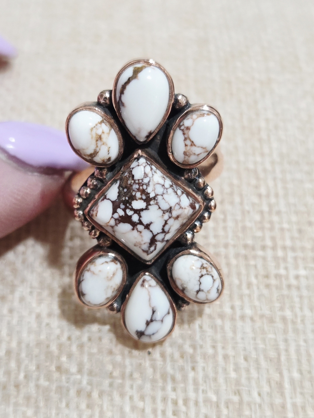 White and Brown Wild Horse Stone Statement Ring – Women's Fashion Jewelry